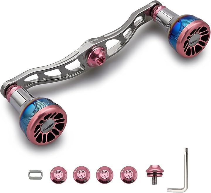 V2.0 105/115mm ベイト リール ハンドル 航空アルミ製 シマノ ダイワ アブガルシア 通用 Engn series(ガンメタル＆桜ピンク, V2.0 - 105mm)