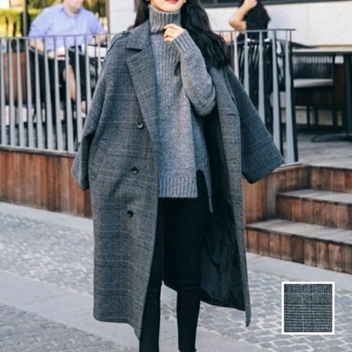 アウター コート 韓国 ファッション レディース 春 秋 冬 カジュアル コーデ シンプル 定番 セレカジ 20代 30代 40代 2025大きいサイズ グレンチェック オーバーサイズ マキシ丈