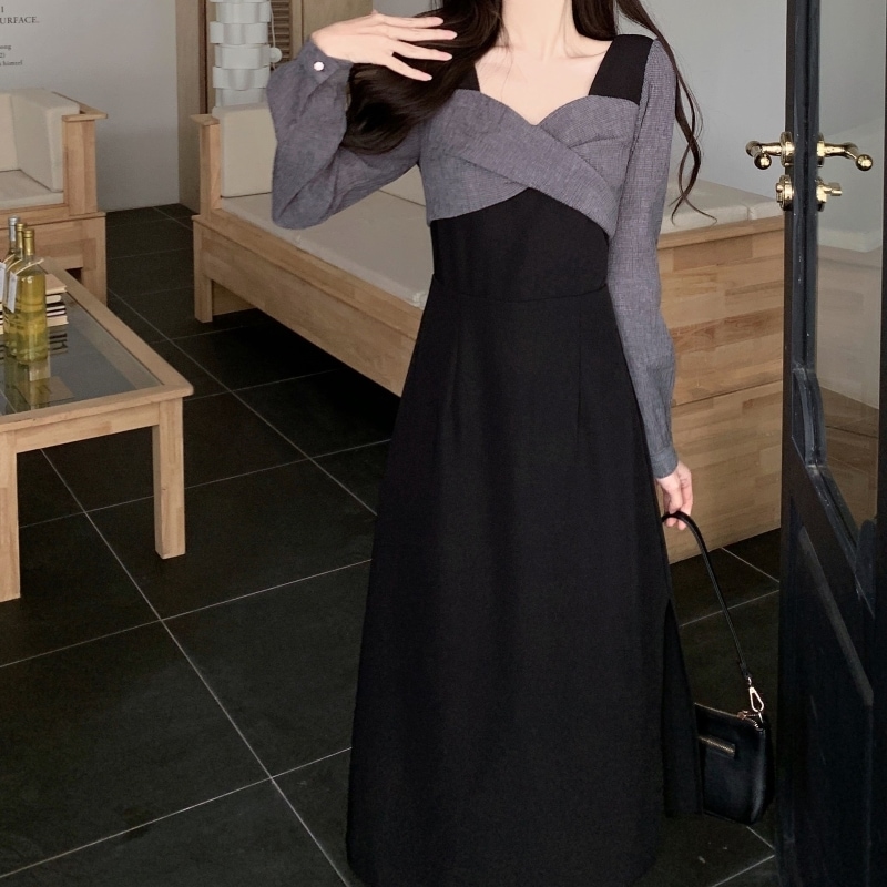 ワンピース フレアワンピース ロング丈 長袖 フレア かわいい レトロ 個性的 無地 春 秋 冬 レディース お出かけ 休日 旅行 普段使い 韓国系 スタイル 楽ちん 体系カバー 送料無料 M L