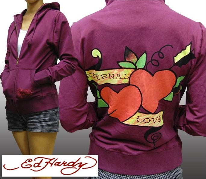 アウトレットヤケあり　エドハーディー レディース パーカー 200種類の品揃え Ed Hardy Two Hearts Arrow プラム エド・ハーディー 正規品 LAセレブ 着用 サファリ