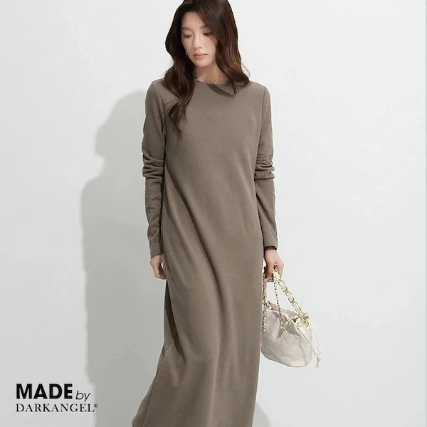 Qoo10 ダークエンジェル ふんわり暖かW起毛マキシワンピ 無地 ロ