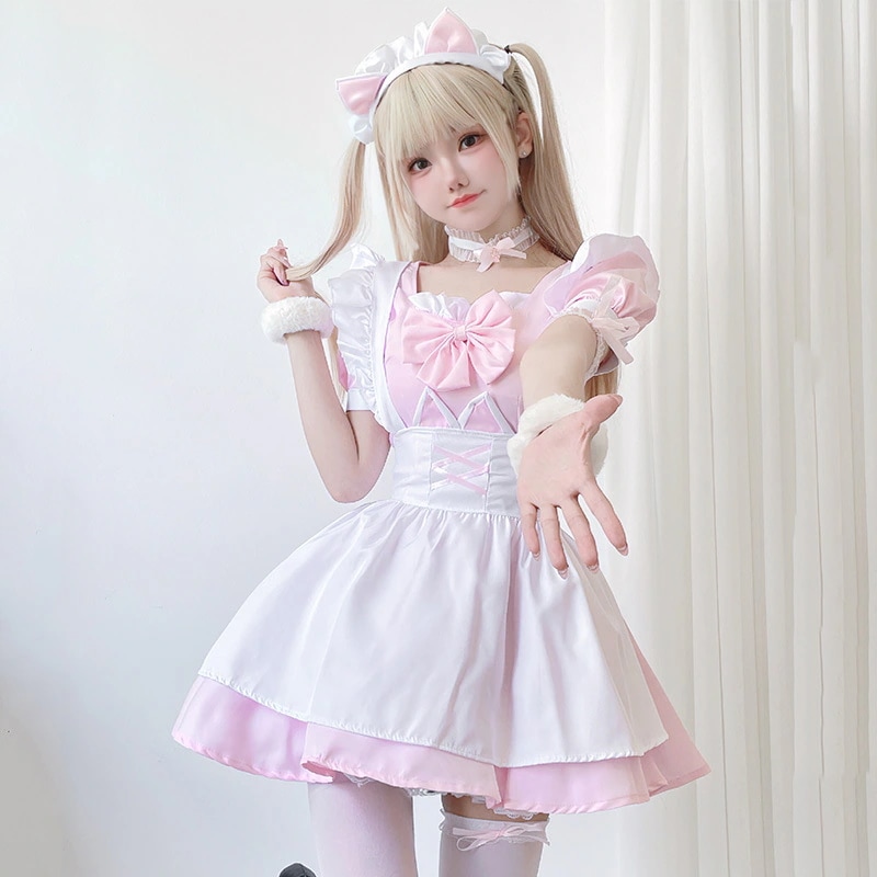 柔らかいロリータピンクの二次元メイド服かわいい女の子アニメロールプレイコスプレ服