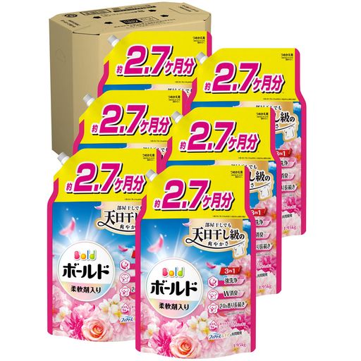 Bold ボールド 柔軟剤入り 洗濯洗剤 液体 華やかおひさまとプレミアムブロッサムの香り 詰め替え 1950g×6袋 [大容量] [ケース品]