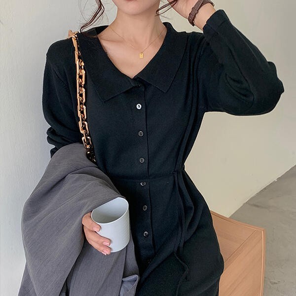 アートボックスホレッジ エビタ ミニマル シンプル 腰紐 ニット ロング ワンピース