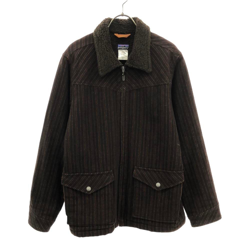 ウールブレンド 27405 ストライプ柄 ジップジャケット M ブラウン系 裏ボア レディース