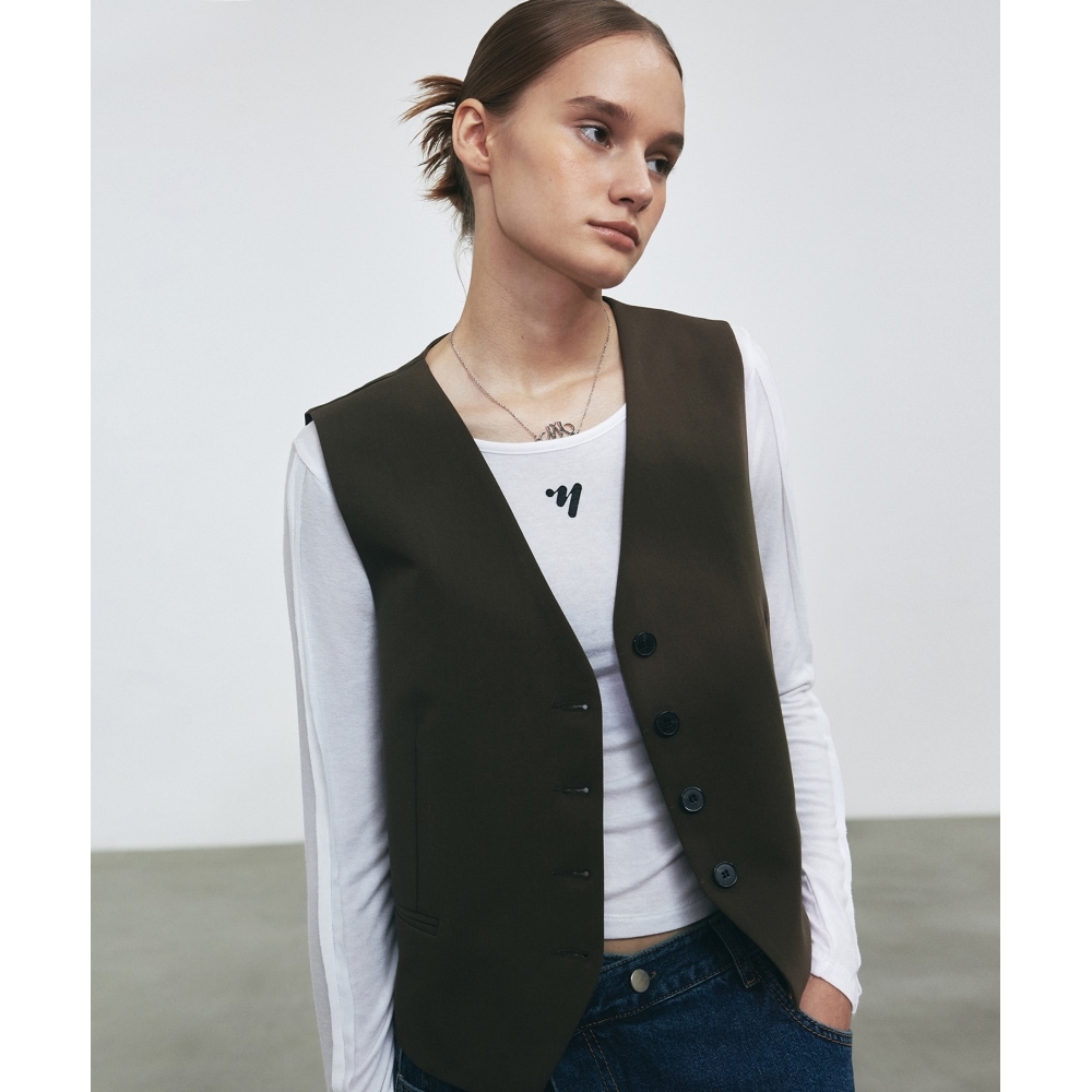 ニック&ニコールシングルブレストバックルベスト_ブラウン