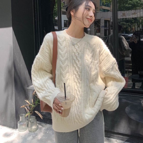 ニットトップス レディース セーター ニット トップス ケーブル編み カジュアル お出掛け おしゃれ 秋冬 ルーズシルエット 定番 ベーシック 暖かい 長袖 プルオーバー ニットトップス 6,726円