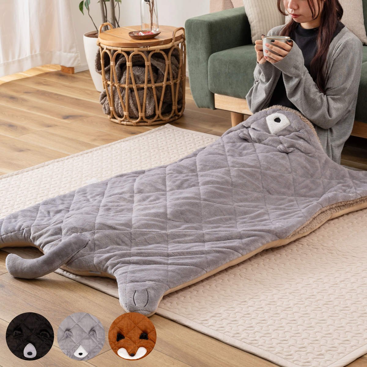 サンドクッション アニマル ボア生地 ブランケット クッション ボア 寒さ対策 動物 ひざ掛け プレゼント コンパクト クマ ネコ キツネ あったかグッズ