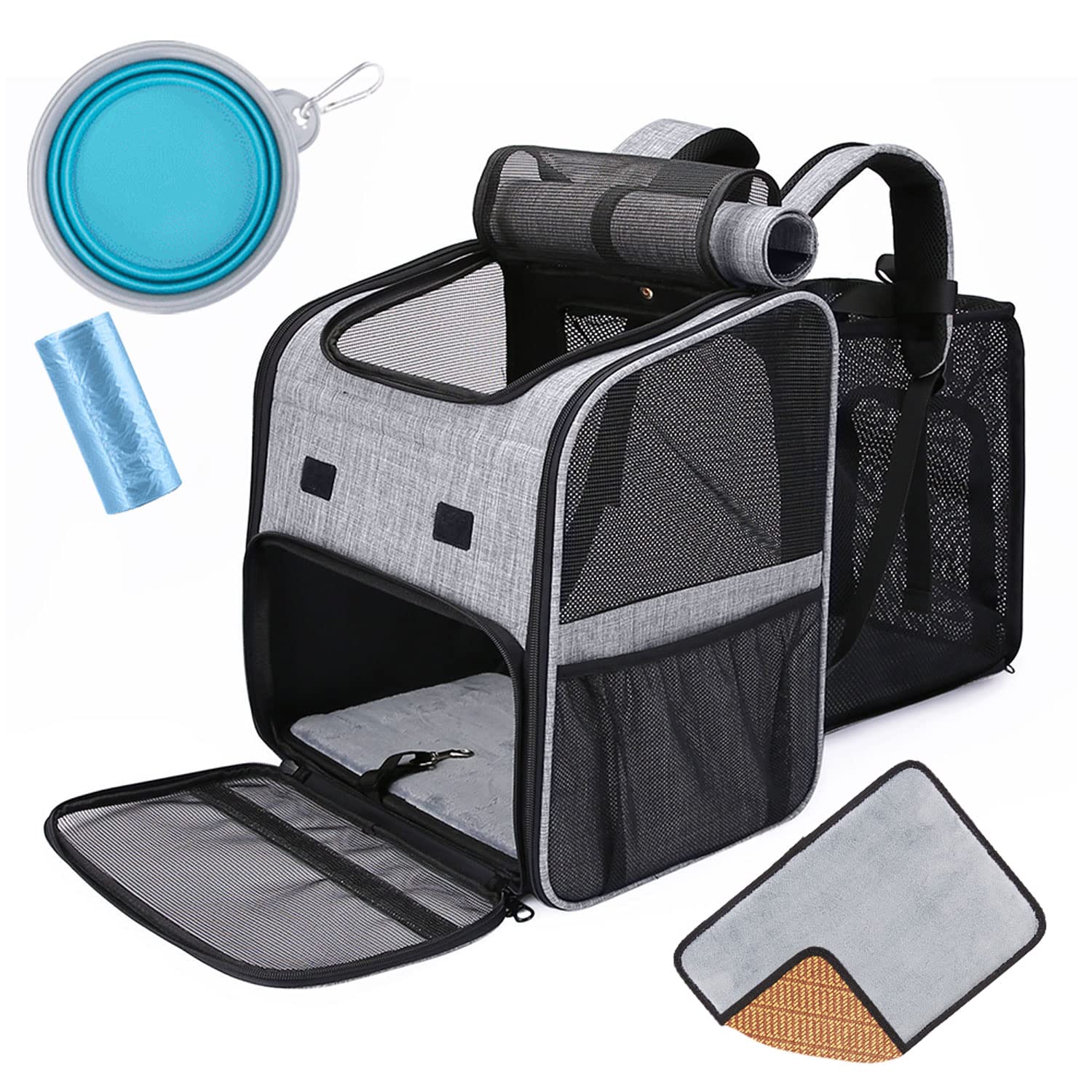 ペットリュック 犬 猫 リュック ペットキャリーバック キャリーリュック メッシュ窓 拡張可能 ペットキャリー 2WAY 旅行 通院 折り畳み式 小型犬 猫 G-PBAG02