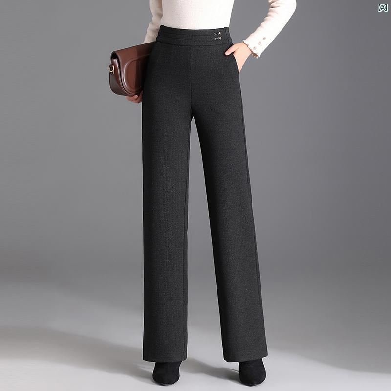 ママ 冬 ウール カジュアル ストレート パンツ 40代 50代 レディース ハイウエスト フレアパンツ