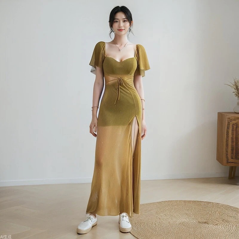体型カバー 春夏 セクシー ロングドレス レース お呼ばれ レディースファッション 結婚式 大きいサイズ ワンピース ドレス 2025
