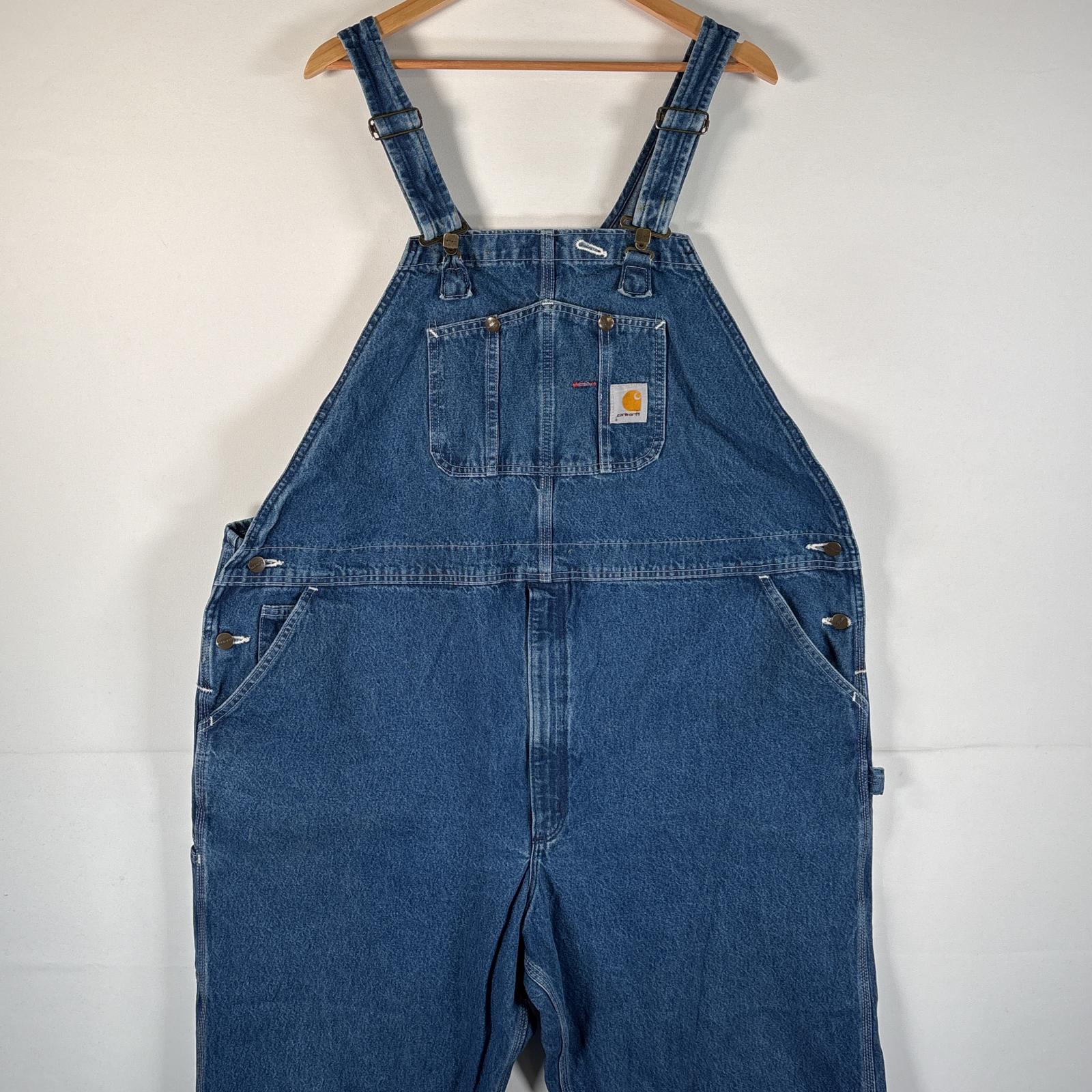 古着 オーバーオール デニム ワーク ワンポイントロゴ 大きいサイズ ハンマーループ w50 L30 ブルー系 メンズ