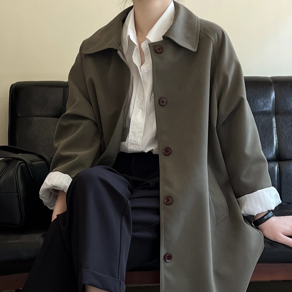 韓国ファッション カジュアル トレンチコート レディース 秋新作ゆったりとしたミディアムスタイルの気品コート トレンチコート