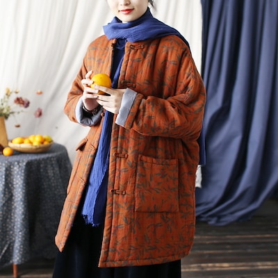 オリジナル復古民族風スタンドカラーバックル冬婦人服綿入れゆったり厚綿入れジャケット