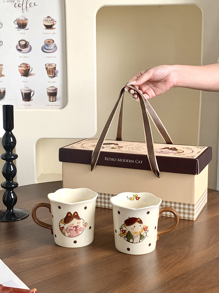 バレンタインデーの贈り物カップル用ペアカップセラミック製家庭用美しいギフトボックス入り飲料水・コーヒー用マグカップ