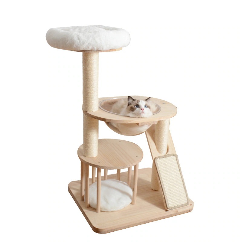 [2026 新作]無垢材 キャットタワー キャットベッド ジャンプ台 一体 多層 大猫用 キャットフレーム サイザル麻 爪とぎ柱