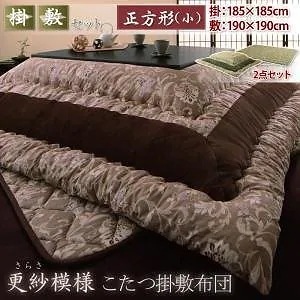 更紗模様こたつ掛け敷き布団 [掛け敷きセット] 正方形 小 グリーン こたつ本体なし こたつ布団