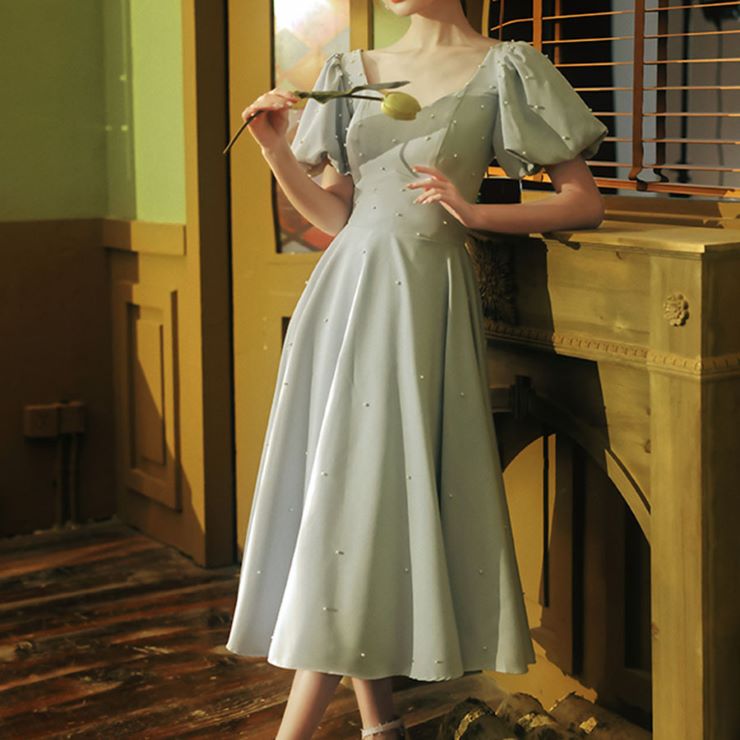 スクエアネックパールドレス パーティードレス 結婚式 ワンピース フォーマル 披露宴 卒業式 入学式 発表会 二次会 20代 30代 40代 大人