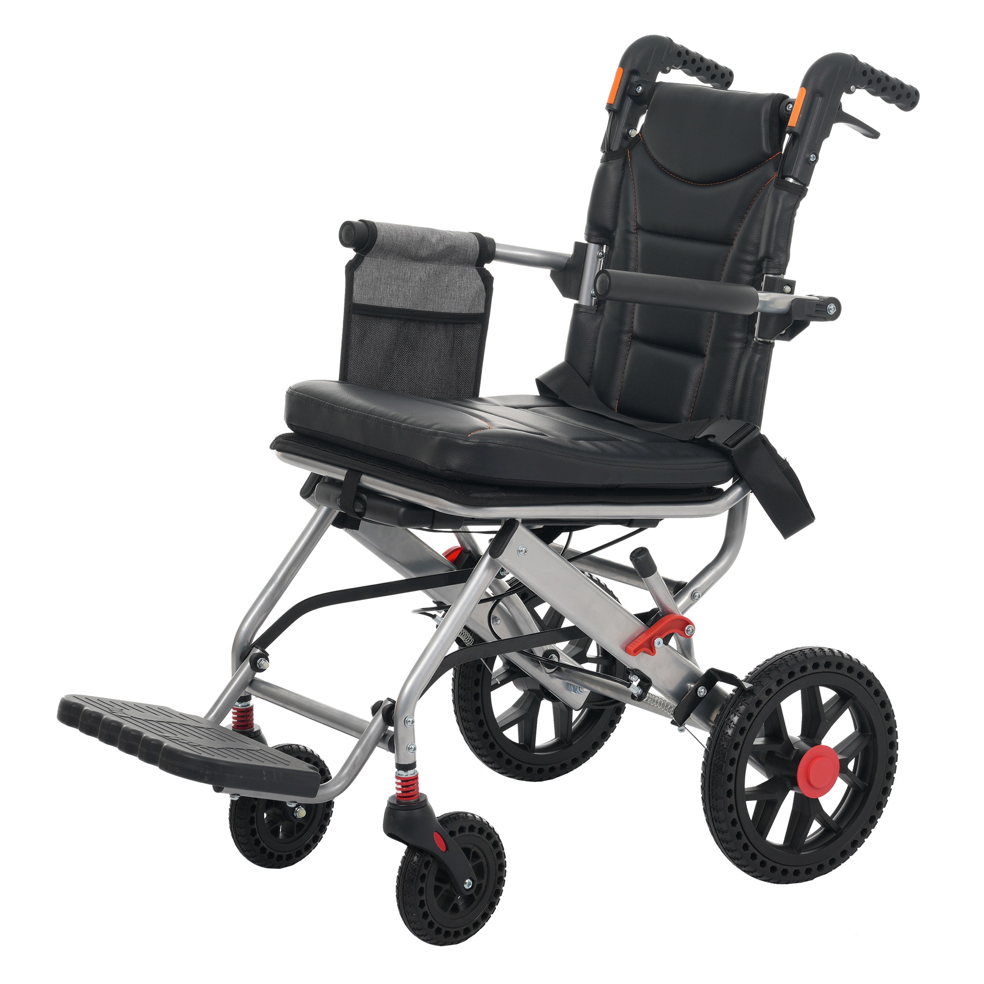 【国内発送Ｍ】2034車椅子 アルミ製 超軽量 機内持ち込み キャリーハンドル 自立可能 介助ブレーキ付き コンパクト 折りたたみ可能 座面付き 四輪 介助用 キャスター付き 介護用品 自立式 軽量車