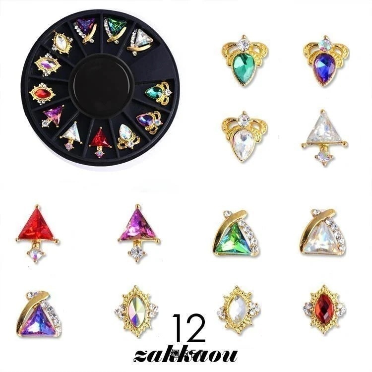 【1つ買うと12つ】ネイルジュエリー ネイルパーツ ビジュー デコパーツ セット 福袋 キラキラ エンブレム 枠 ワンポイント ホワイト エレガント[aea67]773