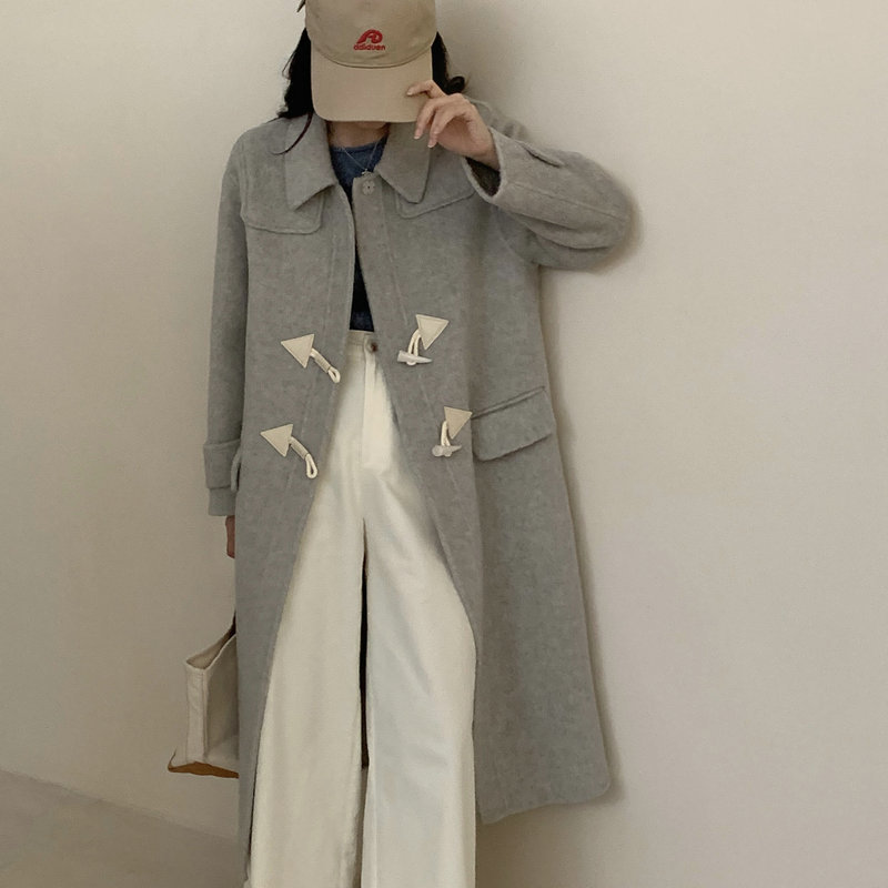 天糸兎パイル両面カシミヤコート女性牛角ボタン長毛コートフレンチレトロ高級感ロング韓国版