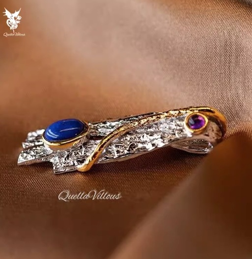 Quellavillous イタリアンナチュラルスタイルジュエリー 925 シルバー 18K ゴールドメッキラピスラズリペンダントアメジスト