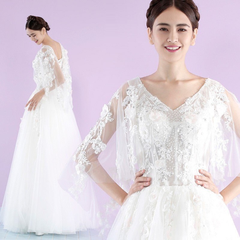 ウエディングドレス 結婚式 安い Aラインドレス 二次会 ロングドレス 花嫁 パーティードレス 長袖