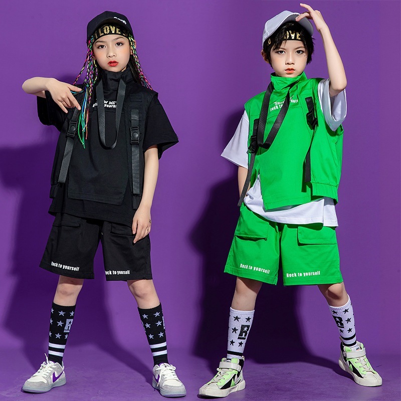 男の子と女の子スポーツスタイルのベストストリートダンススーツジャズスーツ小学校と中学生のパフォーマンススーツのための子供用ストリートダンストレンディな服
