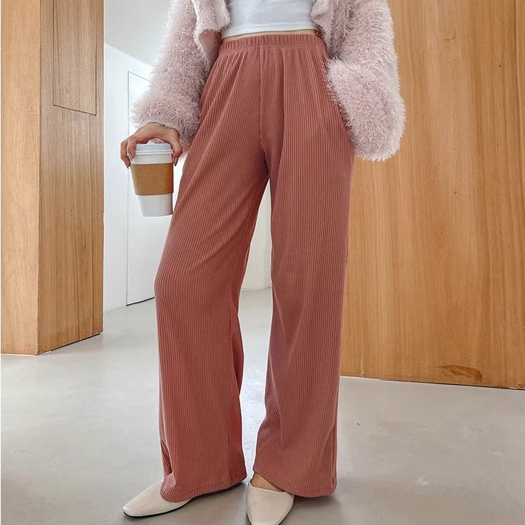 レディース パンツ ボトムス ロングパンツ ワイドパンツ ロング フルレングス ワイド ストレート オーバーサイズ ポケット ウエストゴム コーデュロイ 柔らか シンプル カジュアル おしゃれ