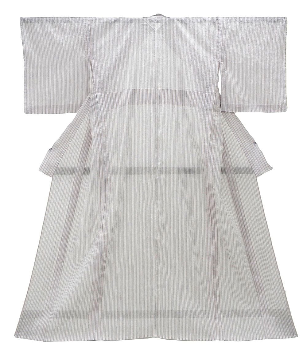 夏物 縮 新品仕立済 麻 夏物 小千谷ちぢみ 縦縞模様 身丈164.5cm 裄丈68cm 小千谷縮 新品 仕立て上がり 着物 wd2100