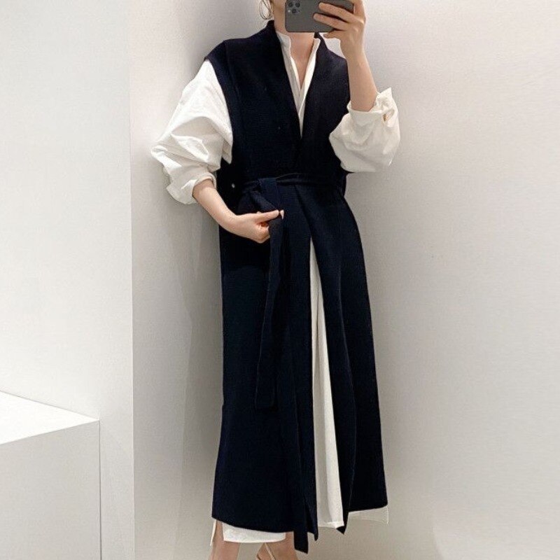 シャツ ワンピース ジレ ベスト ブラウス レディース ロング 長袖 Vネック セット コーデ 上品 シンプル カジュアル かわいい 大人可愛い きれいめ無地 春 秋 ママ お出かけ トップス