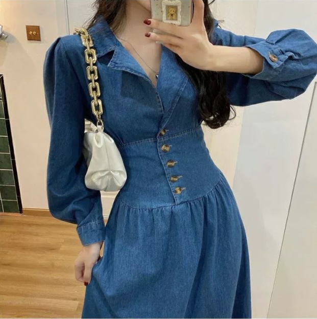 ワンピース デニムワンピース ミモレ丈 かわいい 大人可愛い きれいめ シンプル カジュアル 大人 上品 おしゃれ お洒落 大人女子 こなれ感 個性的 主役級 存在感 10代 20代 30代
