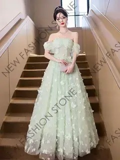 ワンショルダーイブニングドレスのプリンセススカート-17