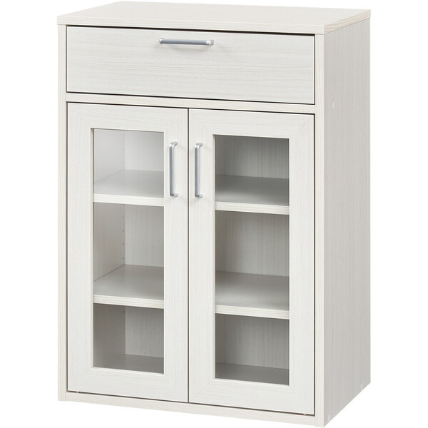 白井産業 FUL-8055GHWH WH色 引出ガラス扉のシンプルキャビネット (幅56.6cm高さ80cm) メーカー直送