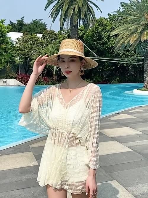 水着 レディース 体型カバー 3点セット カーディガン セクシー パット付き レース お