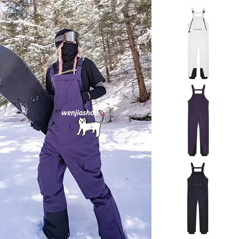 スノーボードウェア レディース メンズ つなぎ オールインワン ビブパンツ スキーウェア スノボウェア 男女兼用 耐水15000mm 長ズボン ロングパンツ 切り替え 韓国風 黒 ベージュ パープル