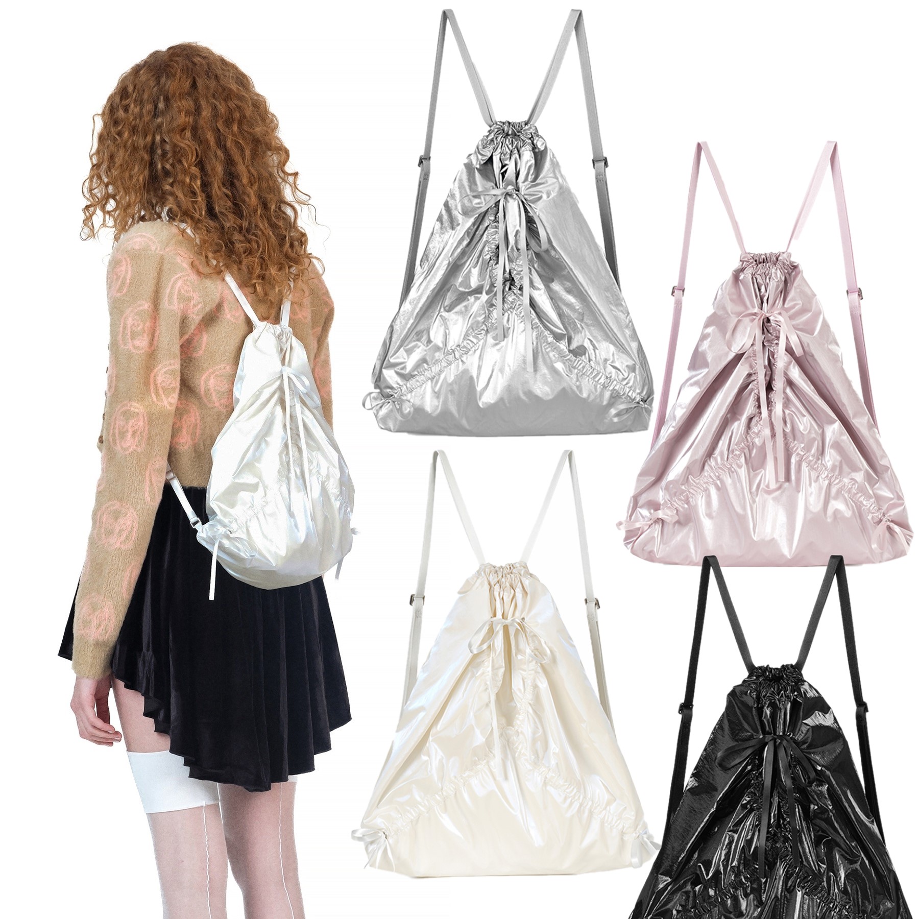 韓国ファッションRIBBON STRING BAG - 4色