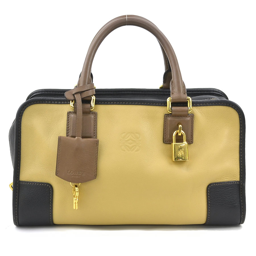 ロエベ LOEWE ハンドバッグ アマソナ レザー ベージュ/ブラック/ブラウン ゴールド レディース w1045g
