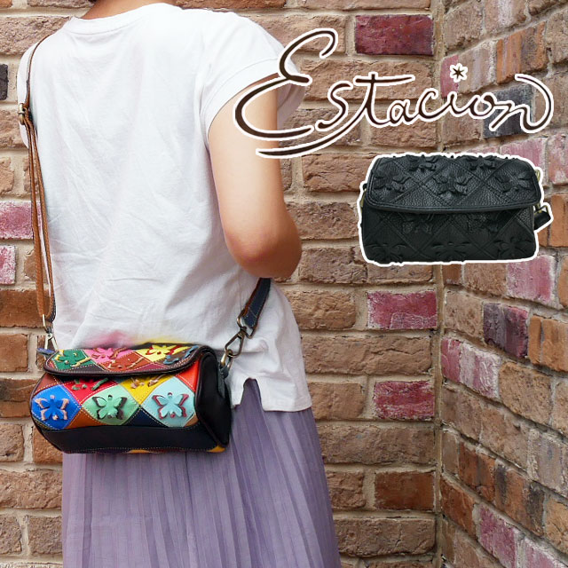 エスタシオン Estacion バッグ レディース ショルダーバッグ 本革 斜め掛け 肩掛け 小さめ コンパクト 蝶々 ちょうちょう パッチワーク ハンドメイド カラフル 1310 マルチカ