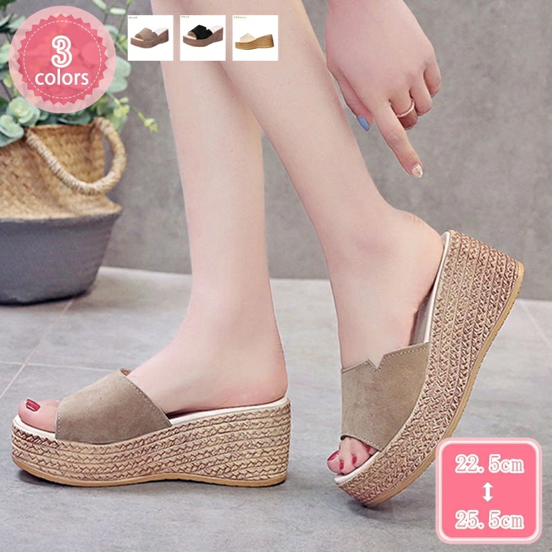 777円OFFクーポン ミュールサンダル 厚底サンダル レディース つっかけ 7.5cmヒール ウェッジ 母親 ママ美脚 スリッポン シューズ バイカラー クッション やわらかい 婦人靴 外履き オー 9,947円