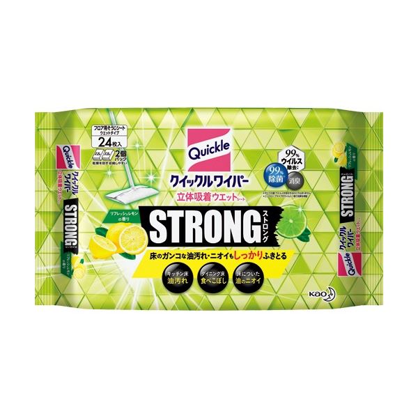 クイックルワイパー 立体吸着 ウエットストロング リフレッシュレモンの香り （24枚x3パック）