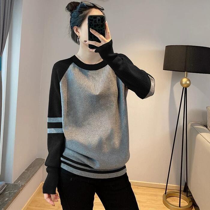トップス セーター ラグラン クルーネック レディース きれいめ カジュアル バイカラー おしゃれ 長袖 大人 可愛い フェミニン ライン 切り替え かっこい 5,292円