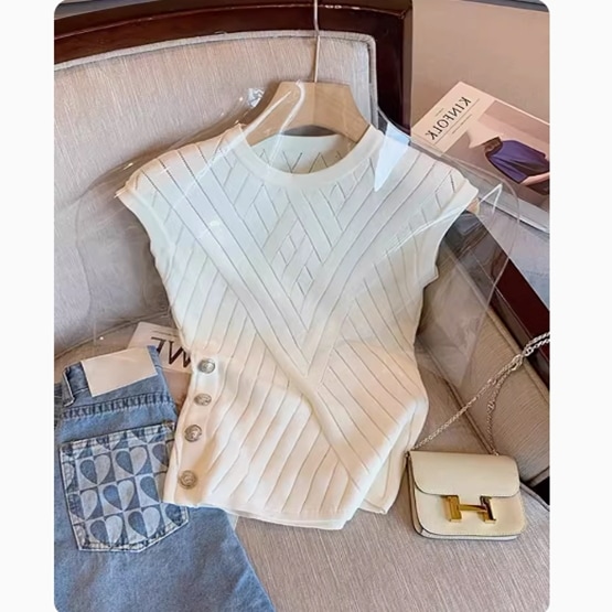 トップス プルオーバー サマーニット レディース 袖なし ノースリーブ ラウンドネック 襟なし タイト スリム 細身 大人可愛い きれいめ シンプル カジュアル 上品 おしゃれ こなれ感 ラフ