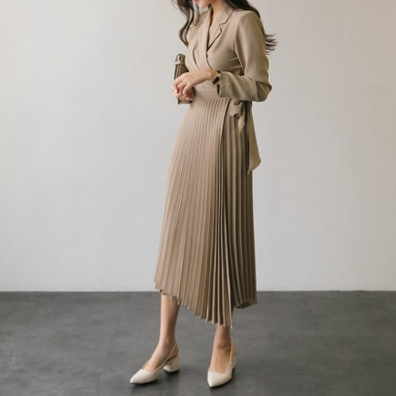 4color レディース プリーツスカートワンピース ウエストリボンプリーツワンピース ドレス ワン