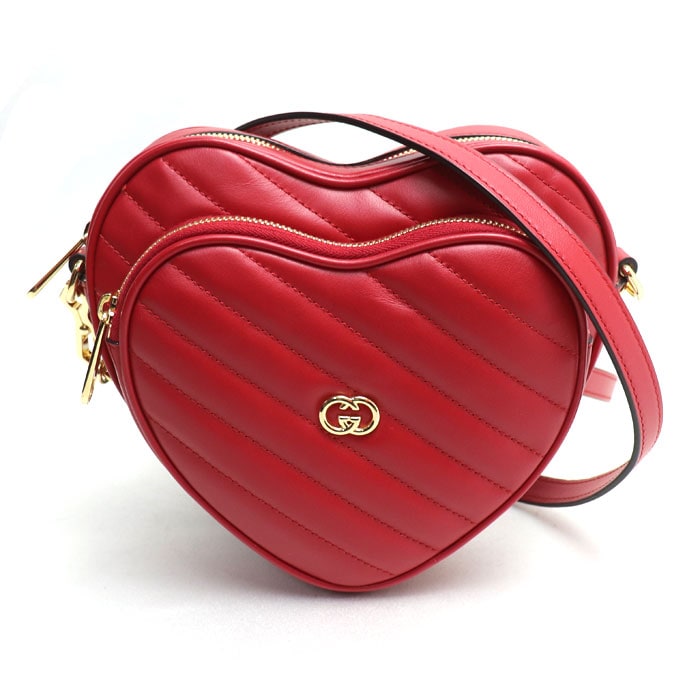 GUCCI グッチ インターロッキングG ハート キルティング ショルダーバッグ レッド 751628 レディース 中古 美品