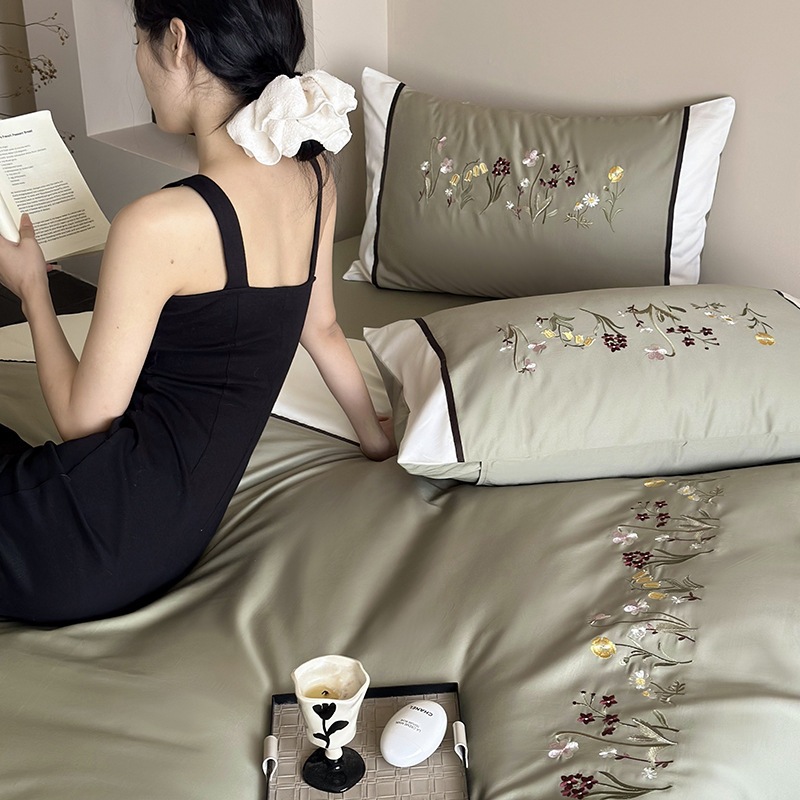 100sトリビュートサテンロングベルベットコットンオールコットン4ピースセットピュアフランスのキルトカバーベッドシート3ピースセットハイエンドベッド r n1001-山の花の秋の色 r n1002-山