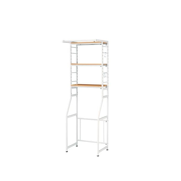 伸縮式 オープンラック/収納棚 ナチュラル 幅580780奥行500高さ1800mm スチールフレーム 高さ調節可 組立品