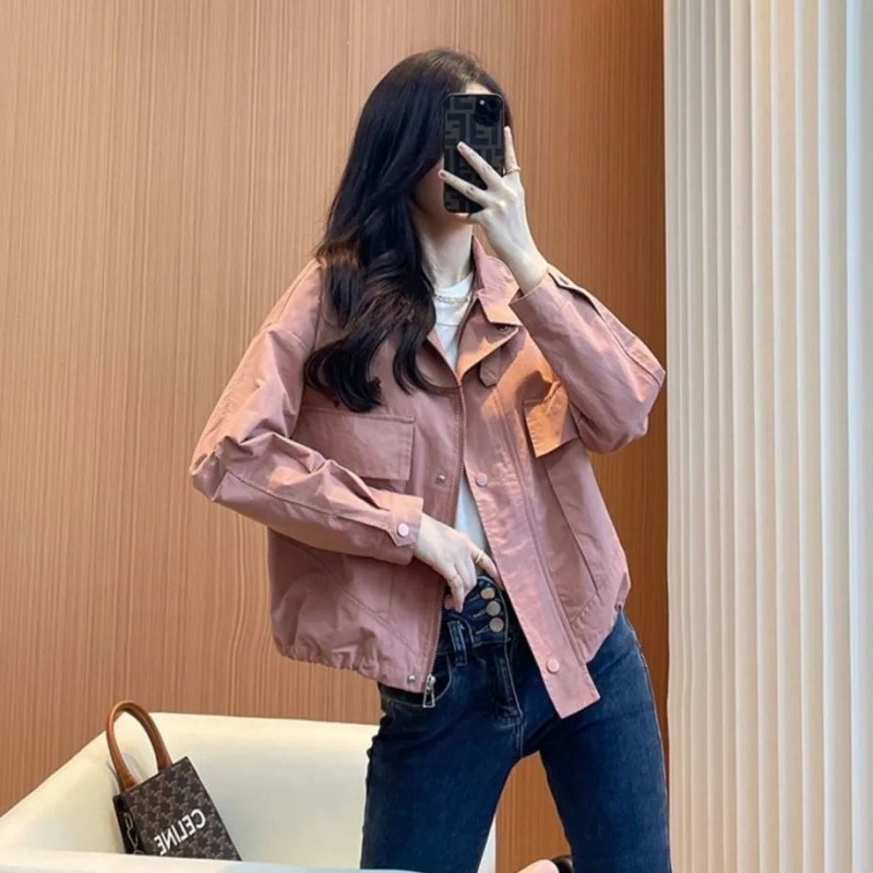 バイクジャケットの女性の春と秋のショートカジュアル小さな作業着ウインドブレーカー秋の女性の 2025 新しいショートジャケット