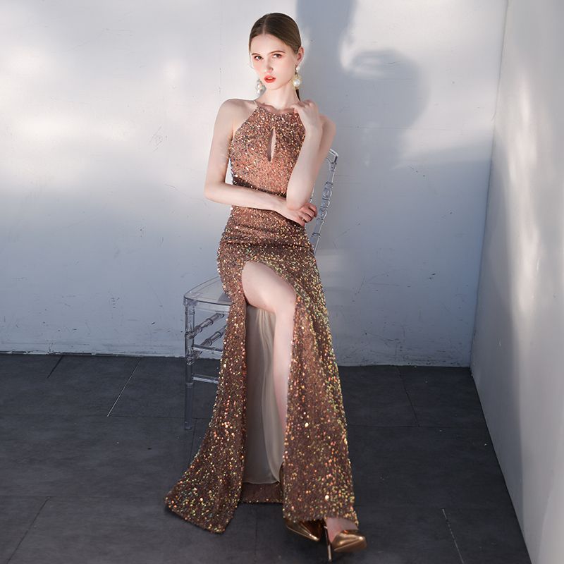 イブニングドレス女性のハイエンド2024気質シャンパンカラー