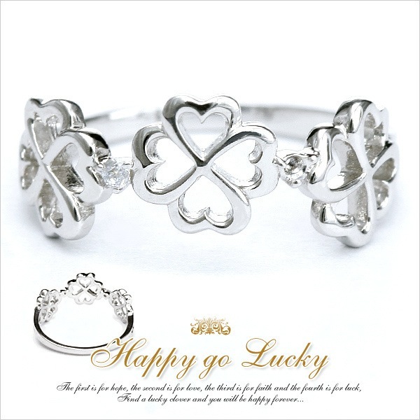 me on... 選べるK10ゴールド Happy go Lucky クローバーモチーフ天然ダイヤモンドピンキーリング 発送目安：２３週間